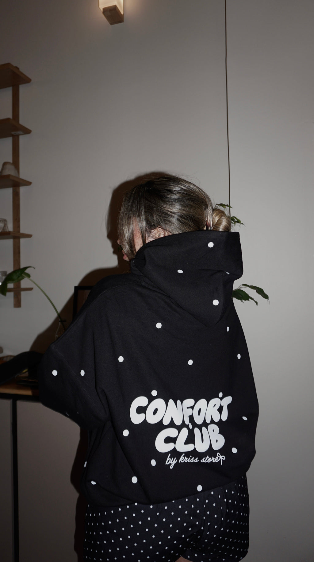 Polka Dot Black Hoodie | Comfort Club