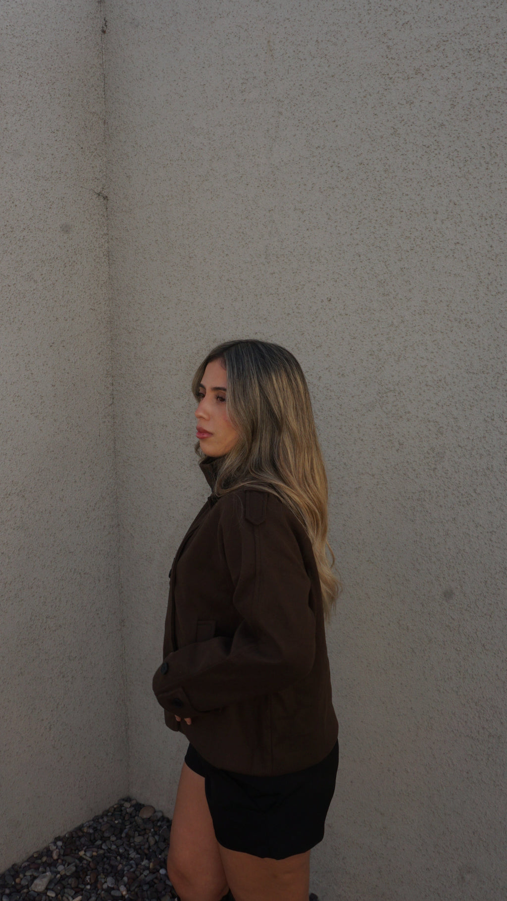 Trench Corto de paño Café