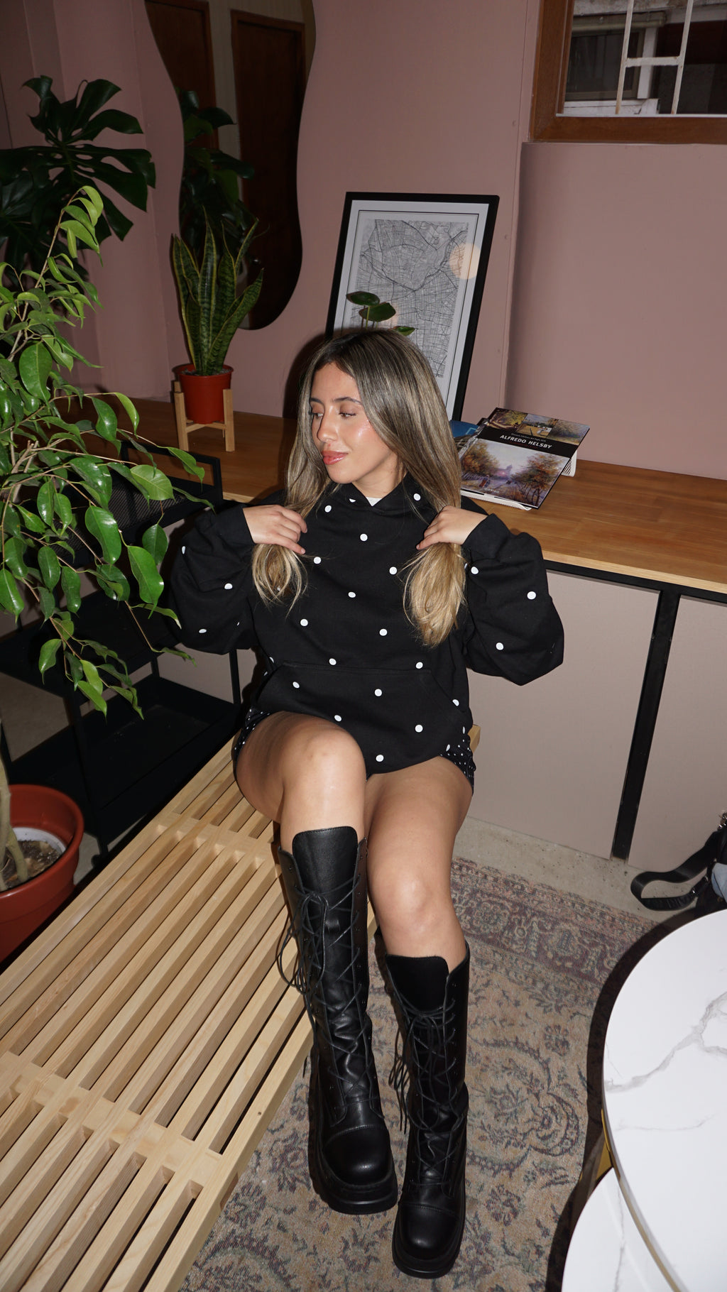 Polka Dot Black Hoodie | Comfort Club