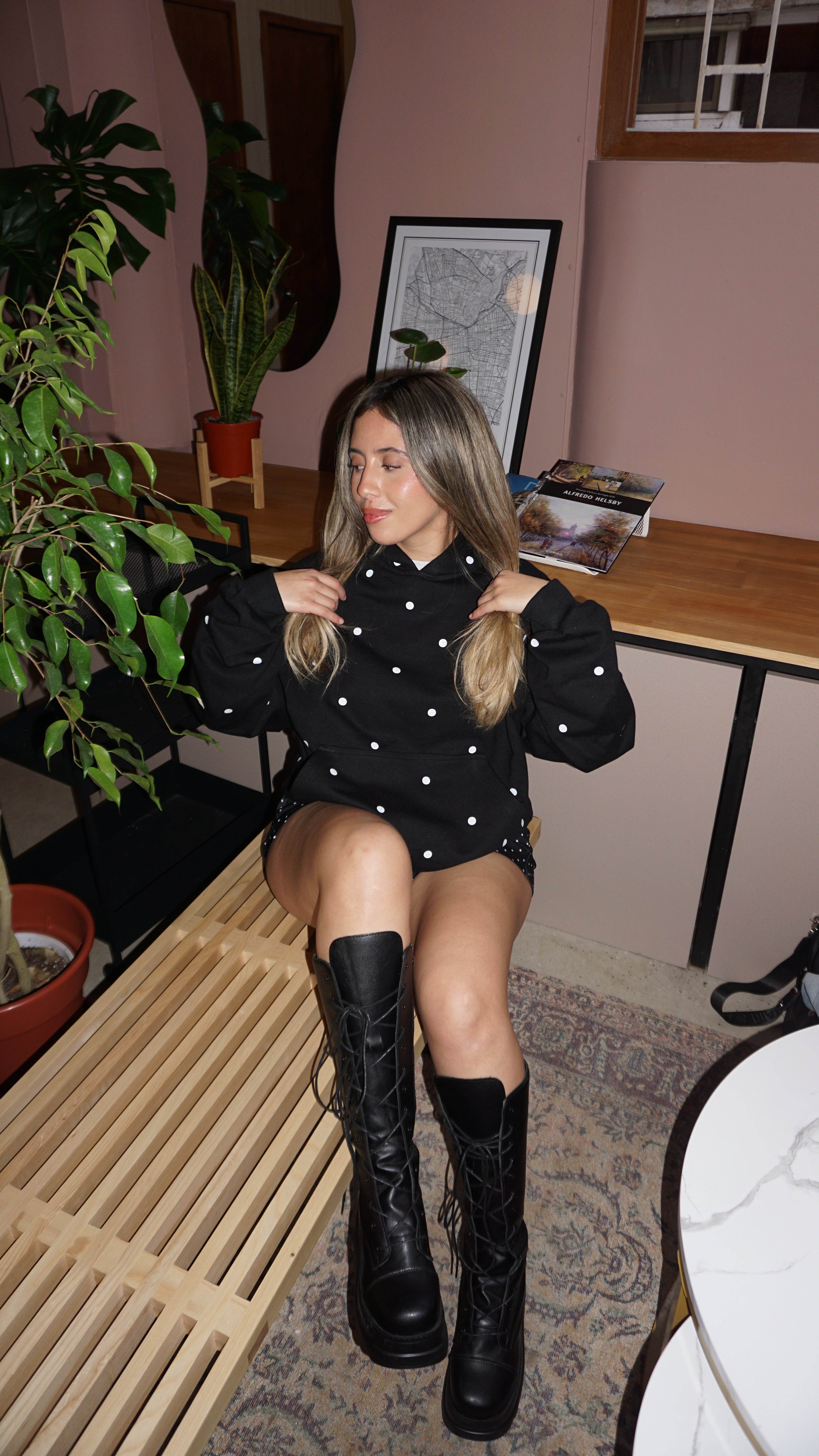 Polka Dot Black Hoodie | Comfort Club