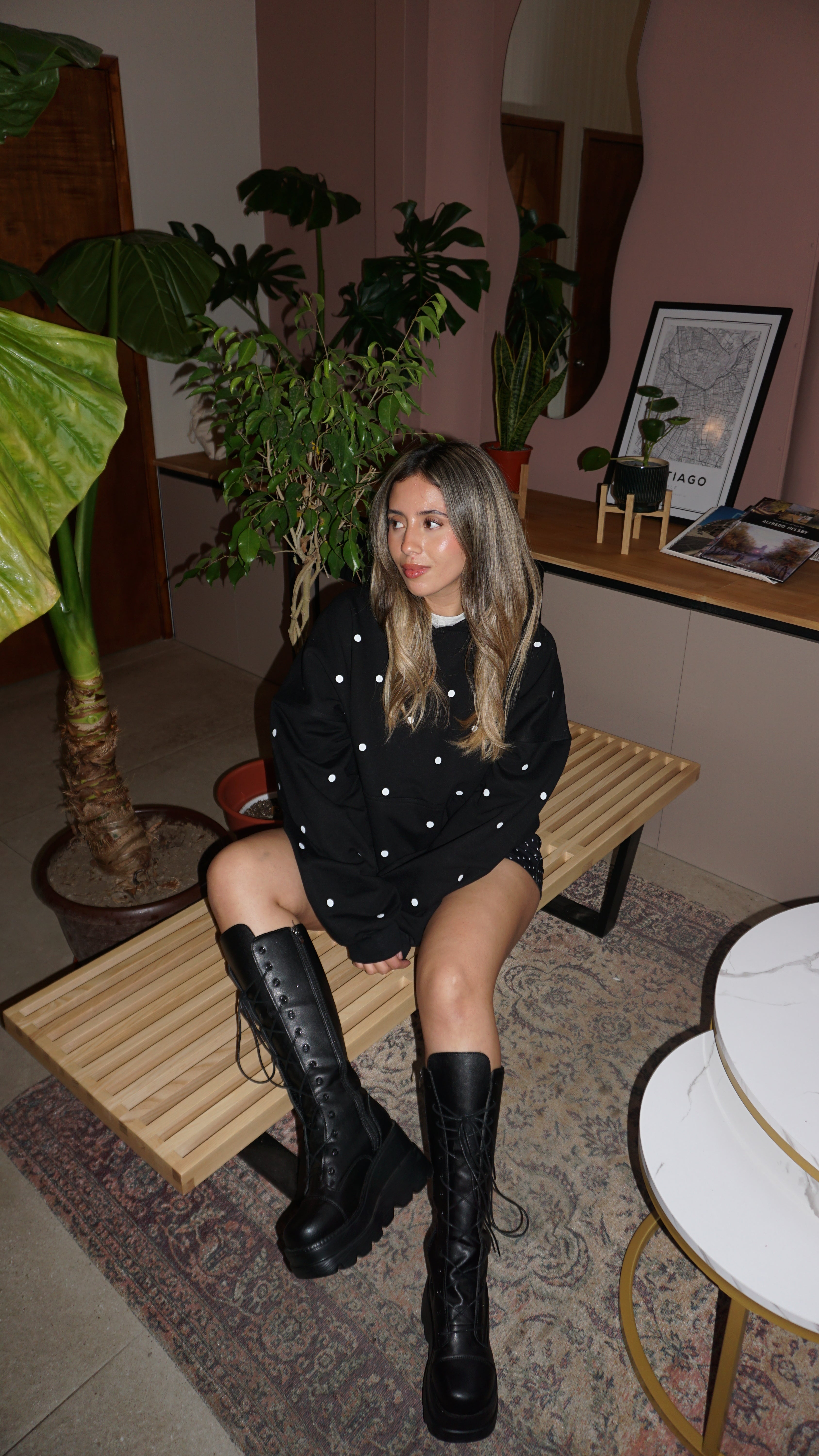 Polka Dot Black Hoodie | Comfort Club