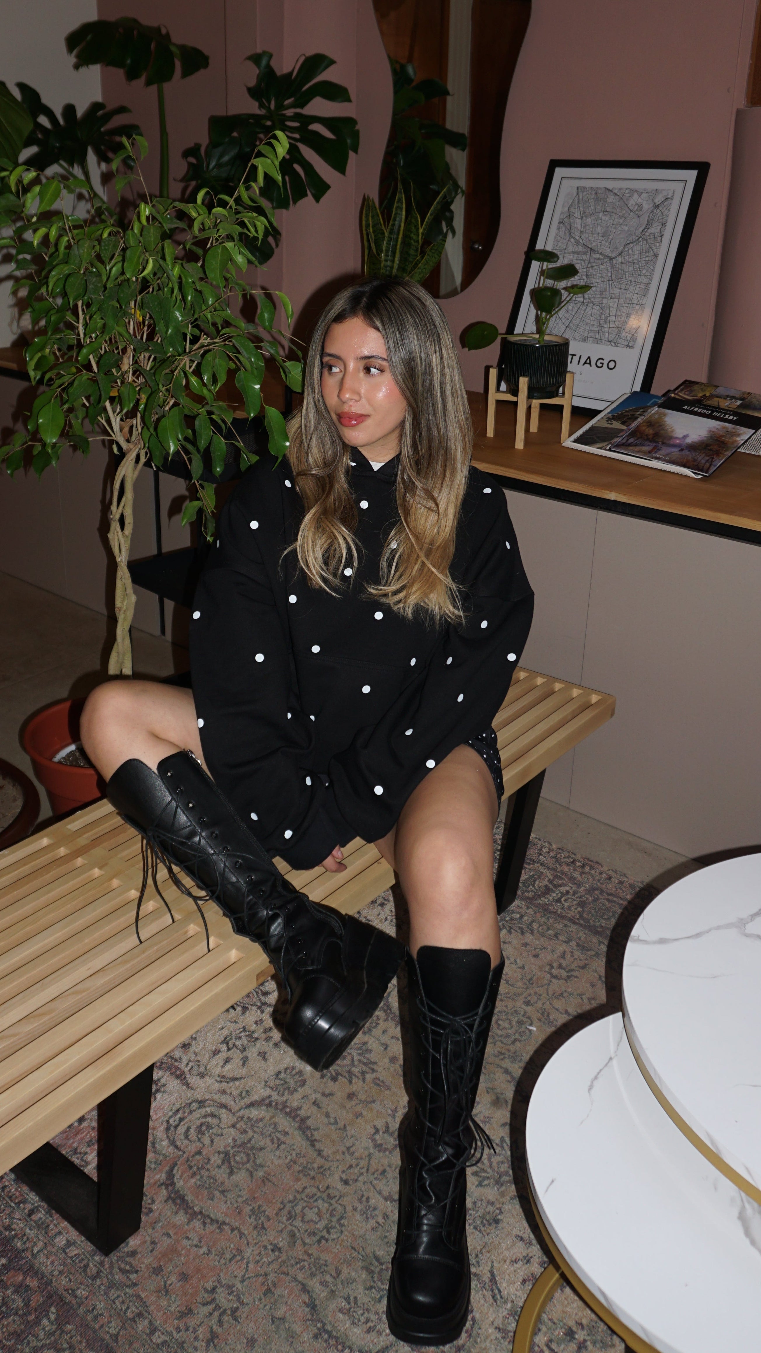 Polka Dot Black Hoodie | Comfort Club