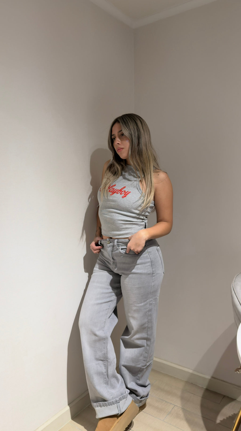 Jeans Cloud Grey | Tiro alto